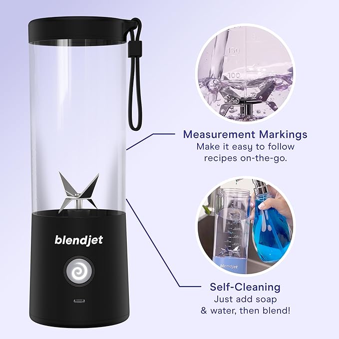 BlendJet Portable Blender for Smoothies & Shakes - 16oz BlendJet 2 Cordless Personal Small Blender, USB-C Rechargeable & Self Cleaning - Mini Travel Blender with Stainless Steel Blade (Nicktoons)