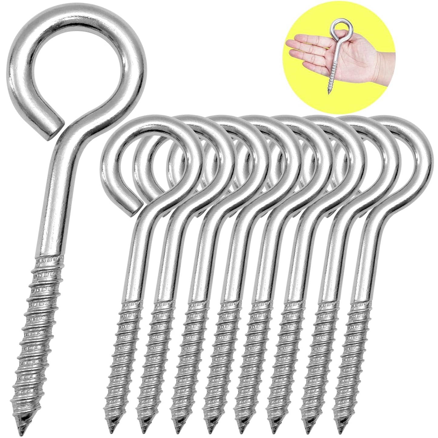 8Pcs Self Tapping Eyelet Screw Eye Bolt，6 Inch Heavy Duty Screw Eyes Hooks ，M10 Wooden Large Screw Eye Hook，Load Capacity 800 Lbs for Hammock ，Yoga，Heavy Indoor Outdoor Uses (8, M10-6 INCH)