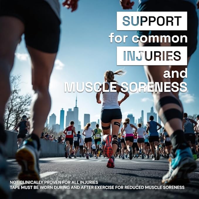 JLB Kinesiology Tape – 2 Rolls (16ft Each) – Strong Adhesion, Waterproof & Sweatproof – Latex-Free Sports Tape for Pain Relief, Muscle Support & Recovery – Physical Therapy & Athletic Tape (Black)