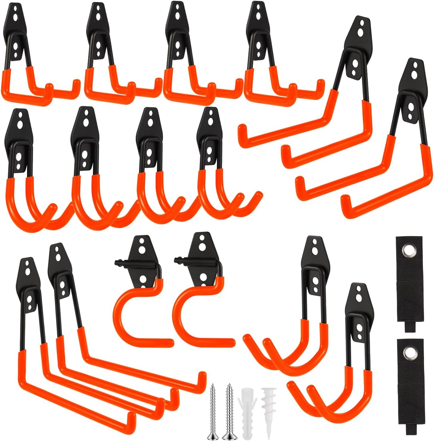 Garage Hook Heavy Duty Wall Storage Hangers, 18 Pack Garage Storage Hooks Steel Tool Organizer Orange for Ladders, Ropes, Garden Tools