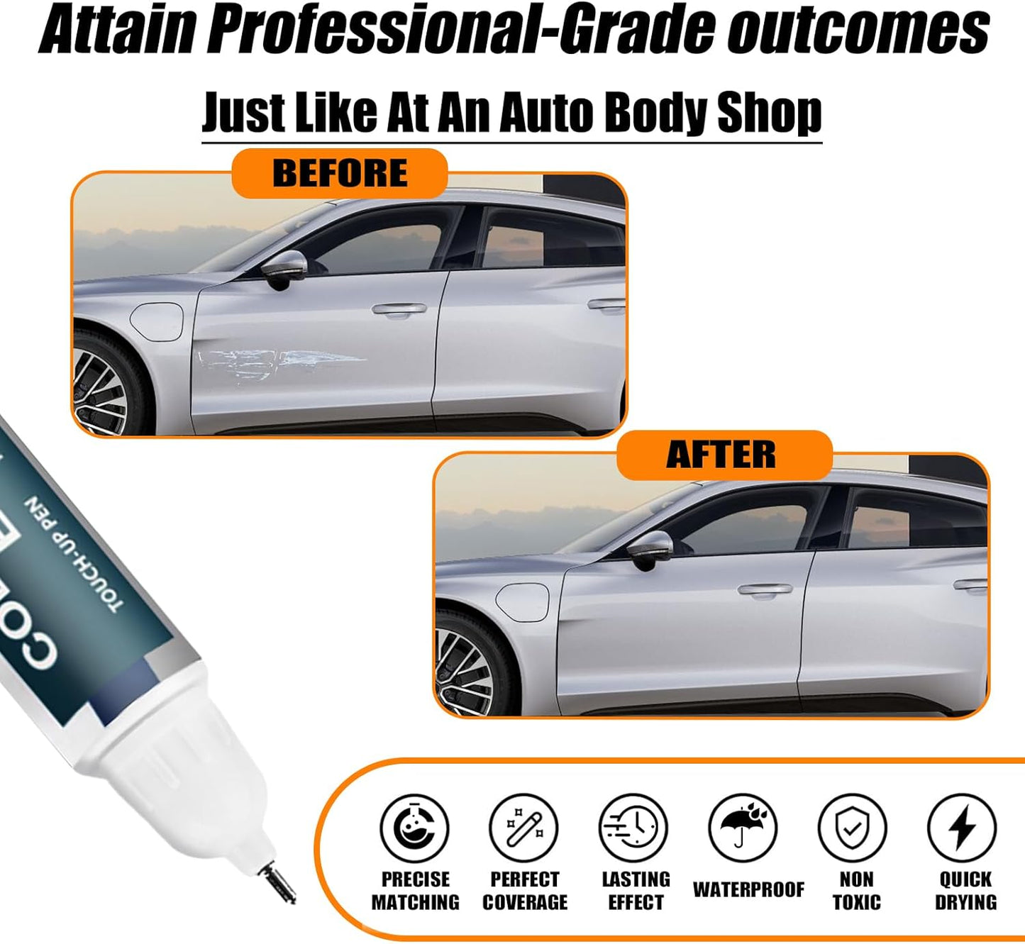 Florett Silver Metallic(LZ7G/L5) Touch Up Paint Compatible with Audi, Car Paint Pen Scratch Repair Two-In-One Touch Up Paint, Premium Car Scratch Remover for Deep Scratches