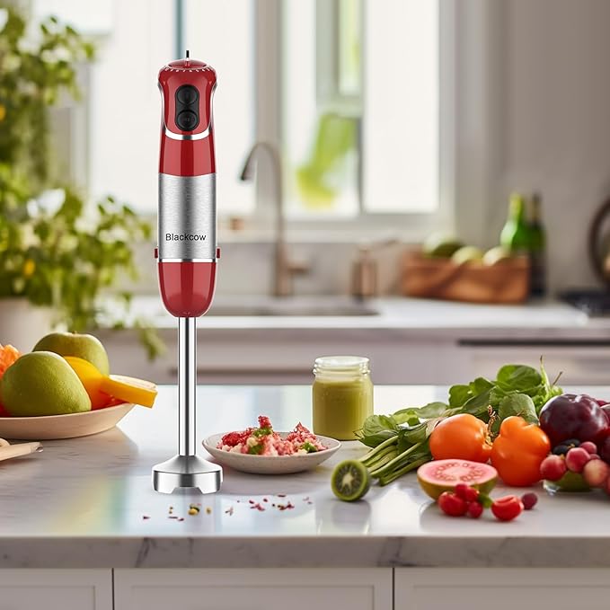 Powerful Immersion Blender 3.0, BPA-Free, 800W Electric Hand Blender with 12-Speed&Turbo, Stick Blender for Soup, Smoothie, Puree, Detachable Base, 304 Stainless Steel 3D Blades, Red