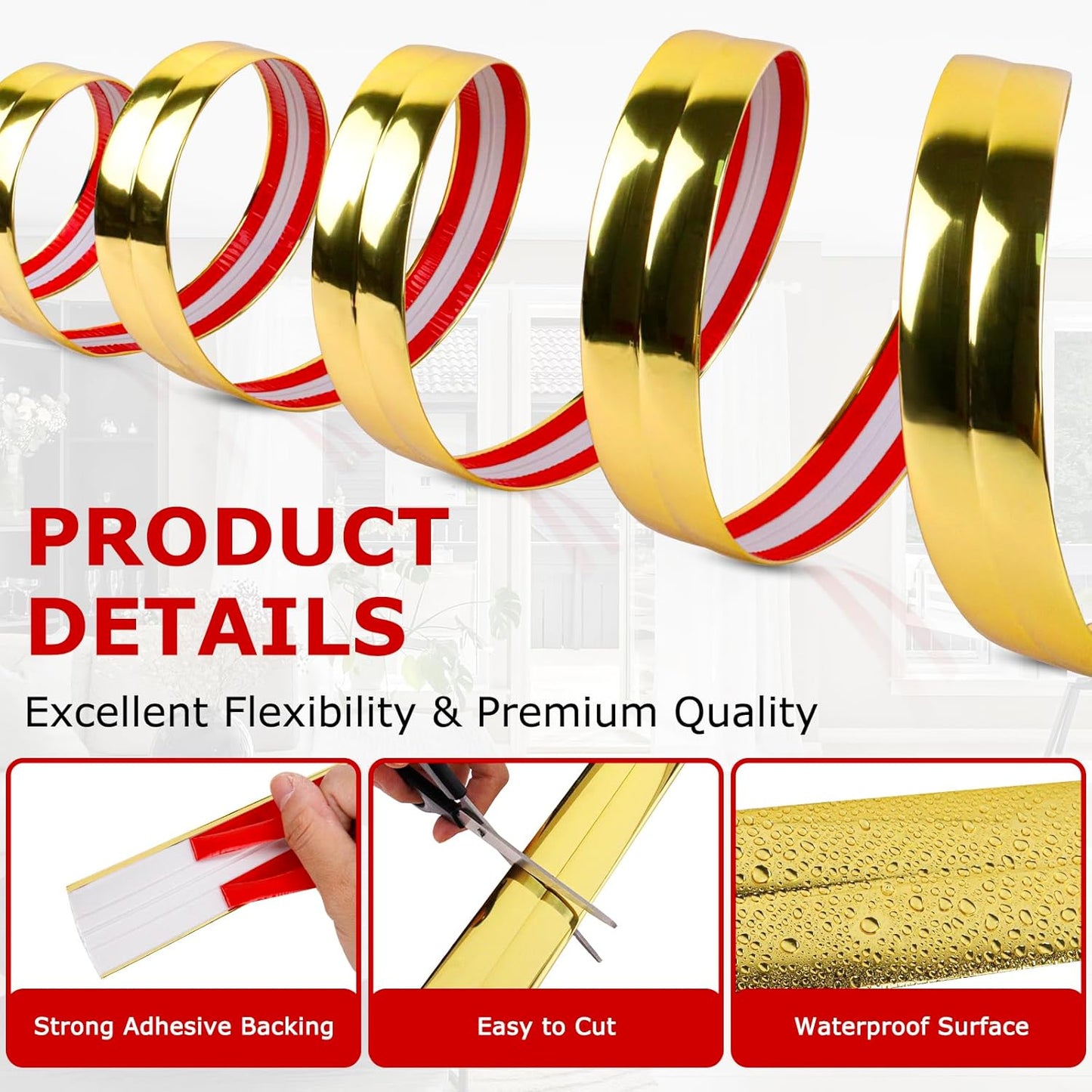 Flexible Wall Corner Protector Moulding Trim Peel and Stick Wall Corner Guards Edge Protector Self Adhesive Molding Trim Strip for Edge Ceiling (Gold, 1.6 in x 40 Ft)