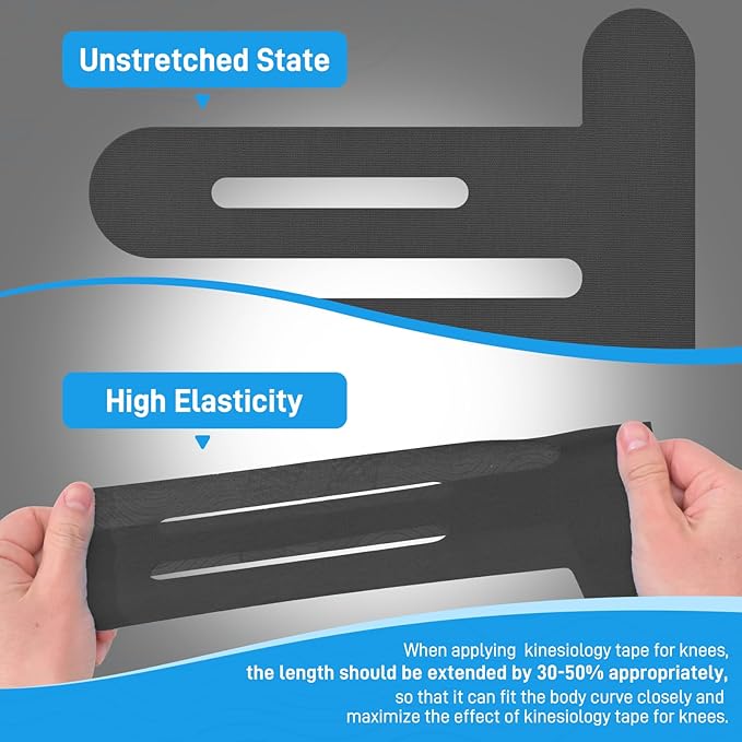 Kinesiology Tape for Knees, 20 Count Knee Tape for Knee Pain Relief Pre Cut, Latex Free, Support Muscles and Joints, Kinesiology Pre Cut, Waterproof and Elastic (Black 20pcs)