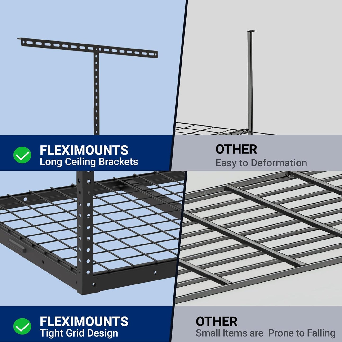 FLEXIMOUNTS 2x3FT Garage Storage Rack Overhead, Adjustable Ceiling Storage Racks, Metal Garage Organization System with 155LBS Weight Capacity(Black)