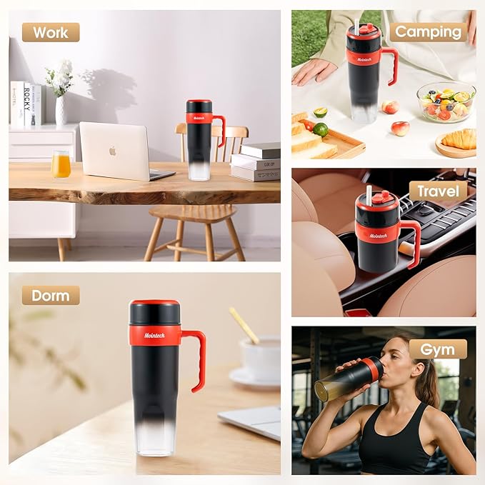 Portable Personal Blender for Shakes and Smoothies with 6 Blades, 21oz(600ml) Personal Size Juicer USB-C Rechargeable with Straw Brush&Lid, for Home, Gym, Travel, Kitchen(Black)