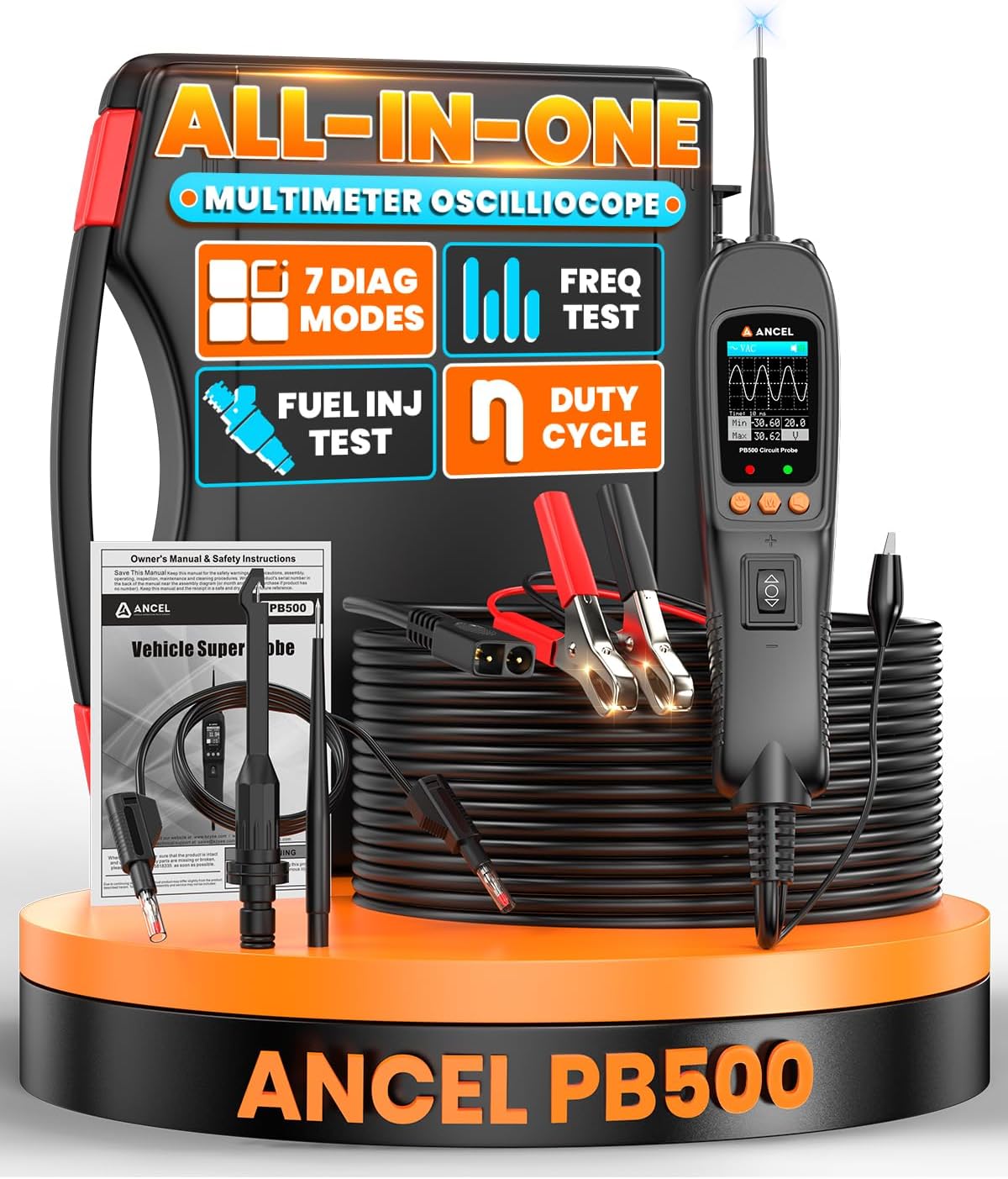 ANCEL PB500 Automotive Power Circuit Probe Tester Kit, 12/24V Car Electrical Short/Open Breaker Finder, AC/DC Diode Resistance Frequency Injector Relay Tester, Duty Cycle,Digital Multimeter/Ohmmeters