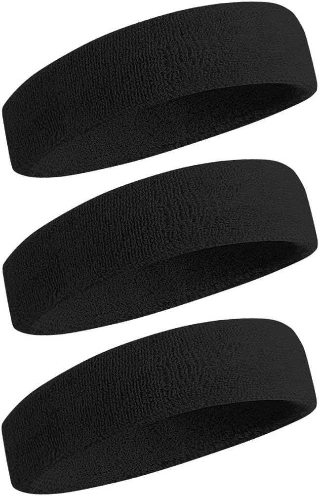 BEACE Sweatbands Sports Headband for Men & Women - Moisture Wicking Athletic Cotton Terry Cloth Sweatband for Tennis, Basketball, Running, Gym, Working Out