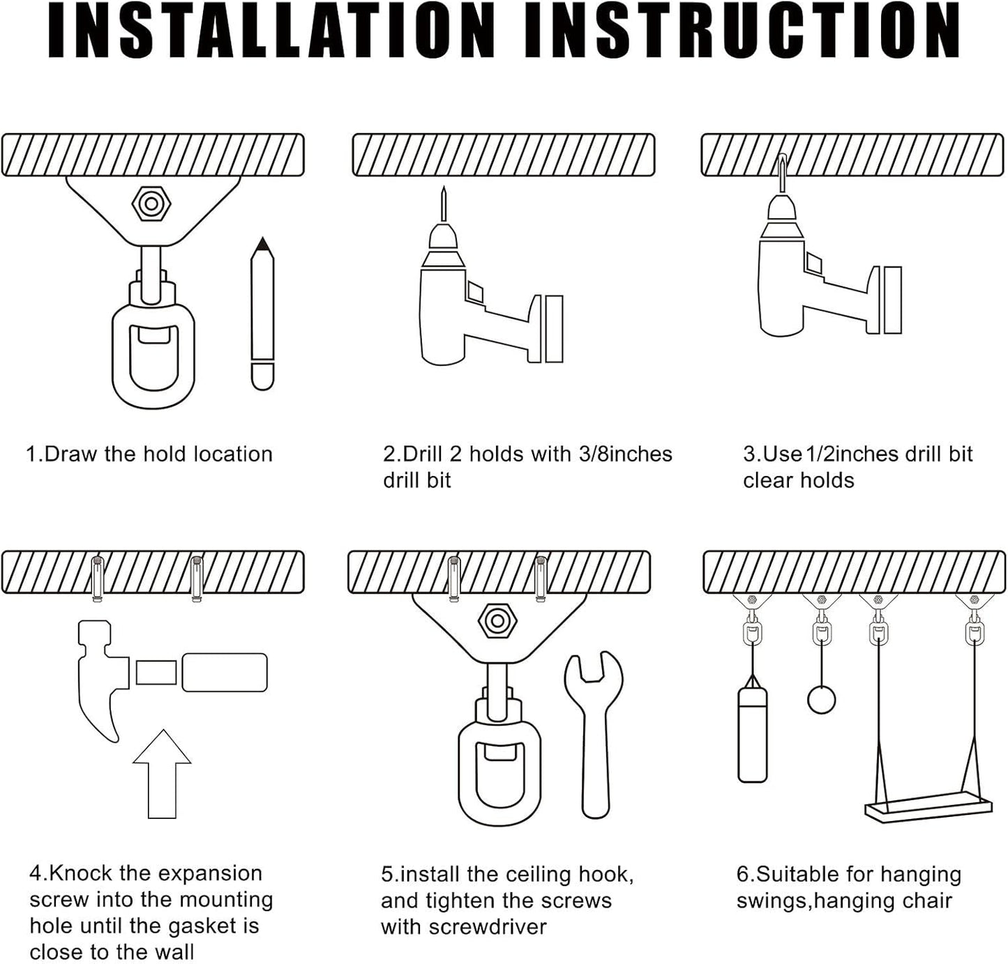 Heavy Duty Swing Hangers for Wooden Sets 2000 LB Capacity Hammock Hanger 360 Swivel Stainless Steel Swing Hardware Accessories 2 Packs for Porch Playground Yoga Heavy Bag