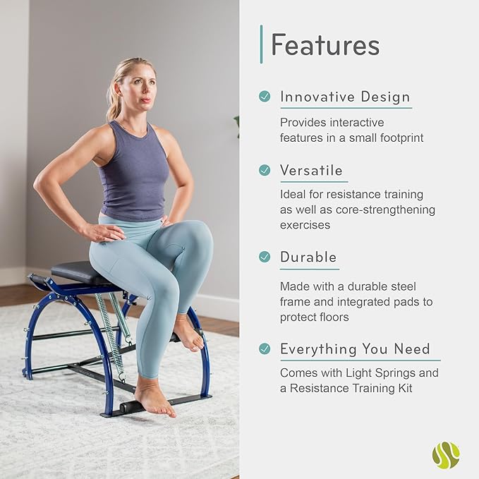 Moxxi Pilates Chair, Exercise Chair with Resistance Bands, Workout Equipment for Home Gym, Up to 250 lb Weight Capacity