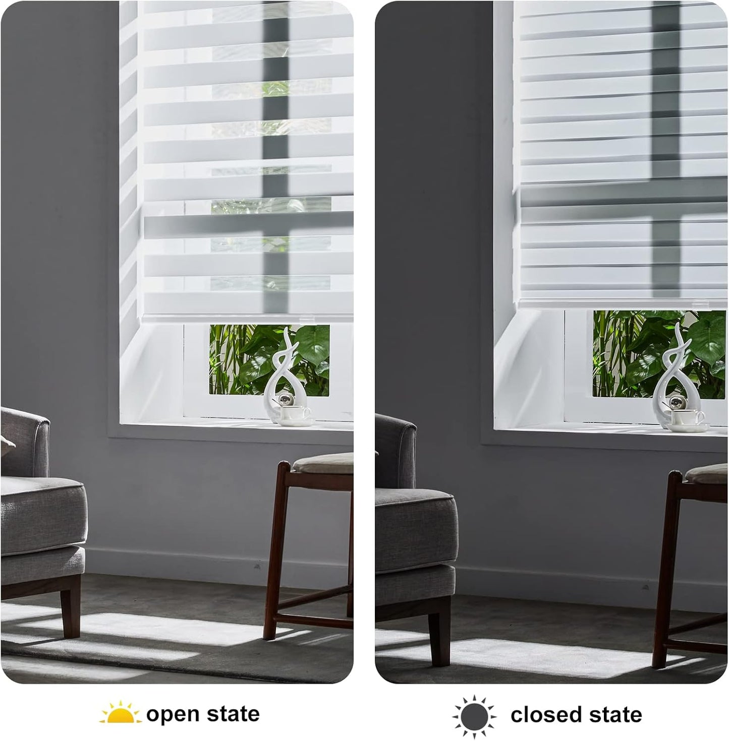 Persilux Cordless Zebra Blinds for Windows Shades (18" W x 47" H, White) Dual Layer Fabric Light Control for Day and Night Room Darkening Sheer Roller Shades for Home, Bedroom and Office