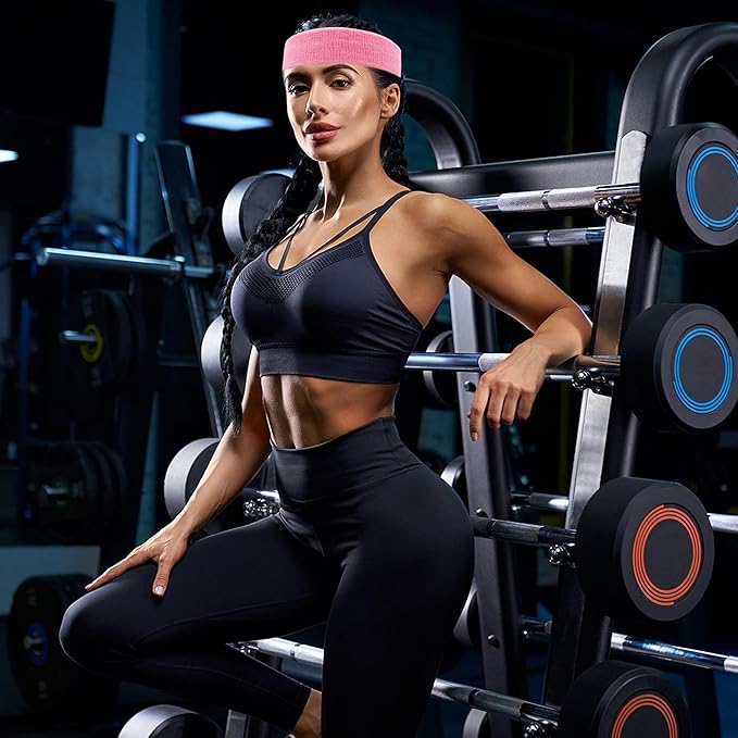 4 Pack Sweatbands Sports Headband for Men and Women, Moisture Wicking Athletic Workout Headband for Running, Tennis, Basketball, Yoga, Gym Stretchy Unisex Sweatband