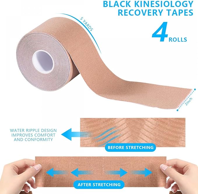 4 Pack Waterproof Skin Colored Athletic Kinesiology Tape Shoulder Knee Tape for Gym Fitness Running Tennis Swimming Football