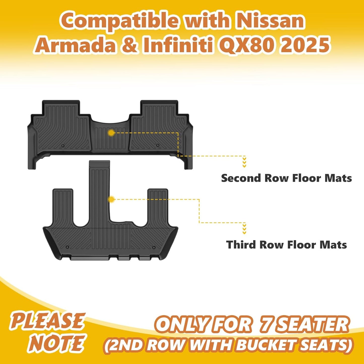 GINOWY-Floor Mats for Nissan Armada &Infiniti QX80 2025 2026 Bucket Seating All Weather Car Floor Mats Armada 2025 Waterproof Easy to Clean Armada Floor Liners Accessories Black