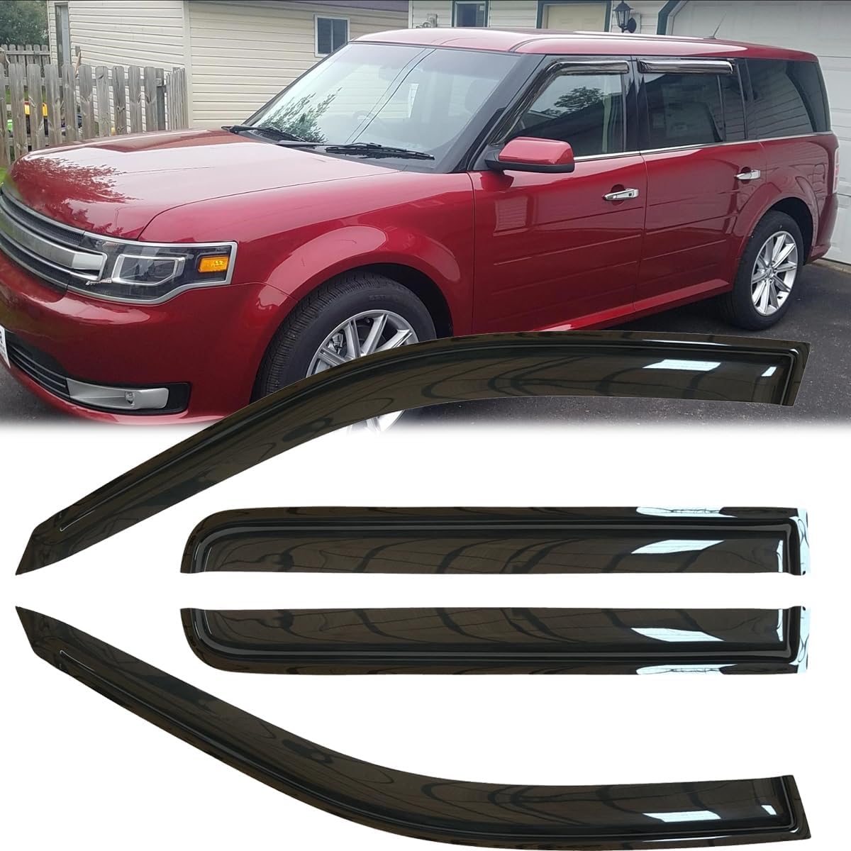 4pcs Original Shatterproof Rainproof Side Window Wind Deflectors Tape on Sun Rain Guards Durable Vent Window Visors Compatible with 2009-2019 Ford Flex 94079