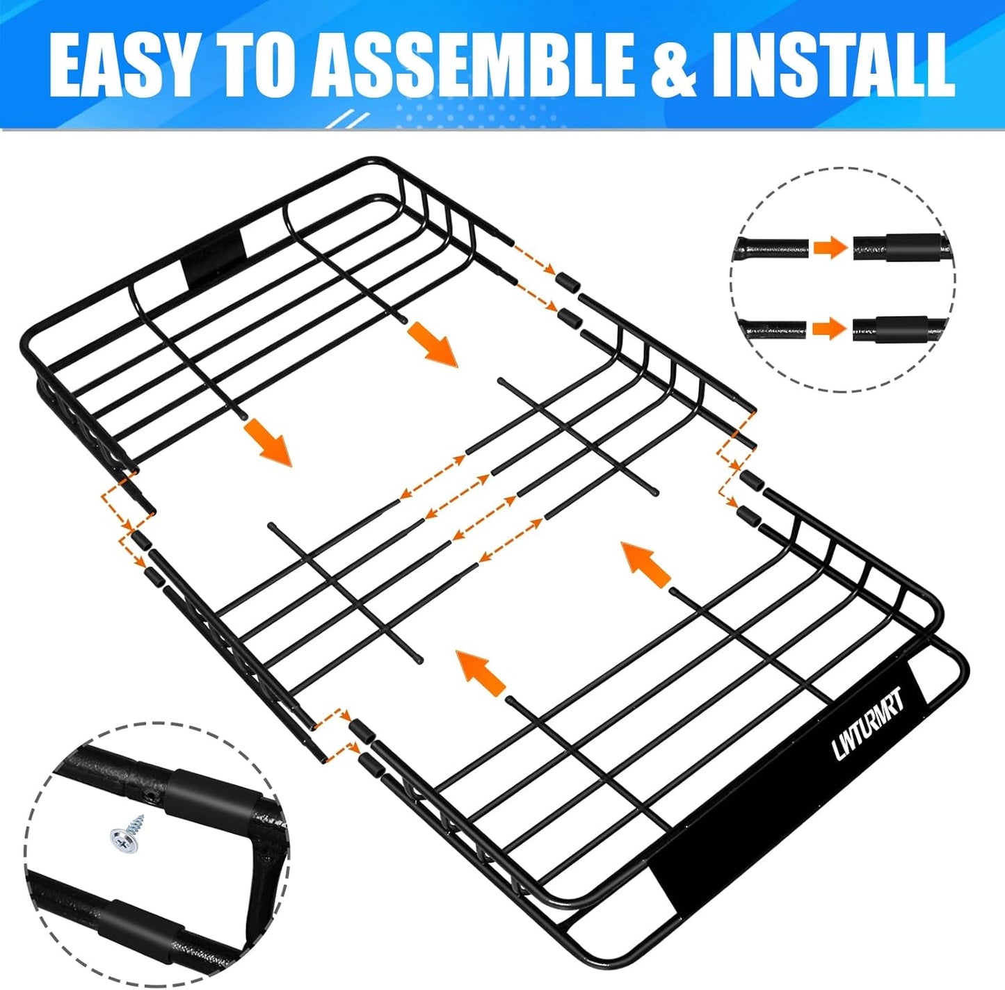 Heavy Duty 58"X36"X5" Roof Rack Basket Universal Rooftop Carrier With Waterproof Bag 18 Cubic Feet (54"X34"X17"), Cargo Net With Grabber