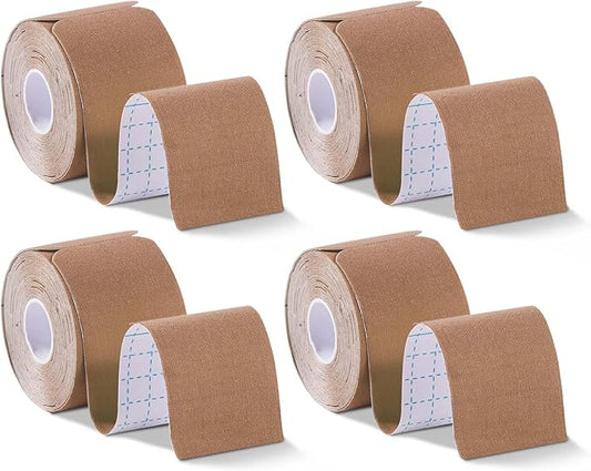 OBTANIM Waterproof Kinesiology Tape 4 Rolls Precut Strips Elastic Athletic Tape Muscle Pain Relief Sports Tape for Knee Fitness Running Tennis Swimming (Brown)