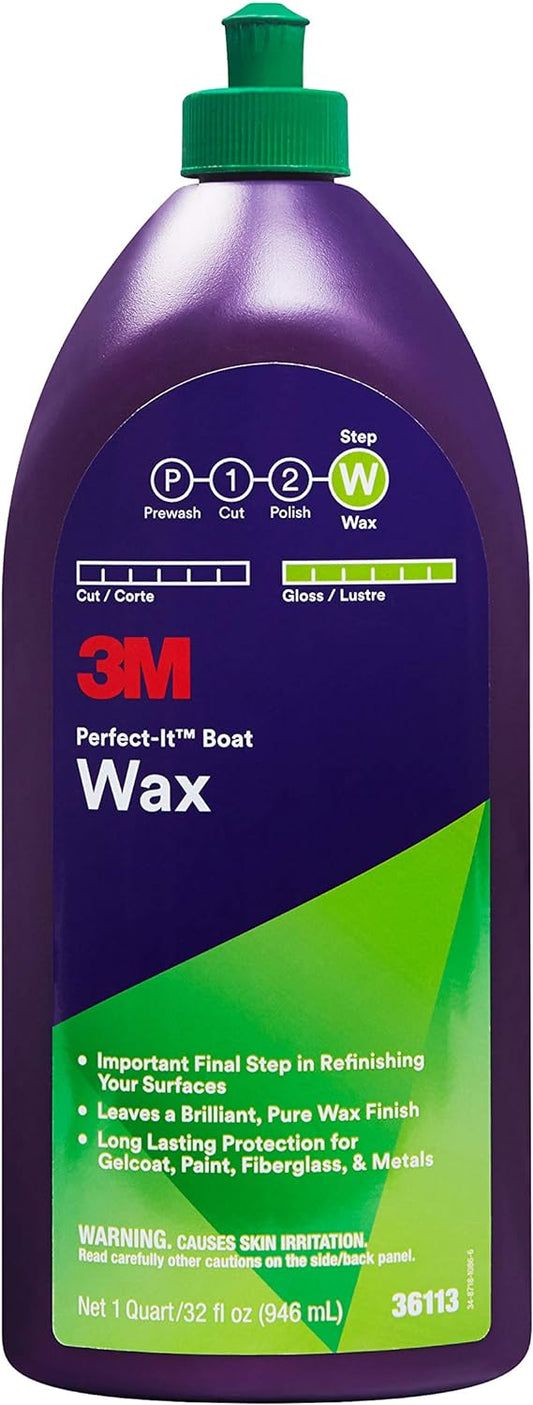 3M Perfect-It Boat Wax, 36113, 1 Quart, Contains Carnauba Wax, Protects against Weather and Oxidation, For Boats and RVs