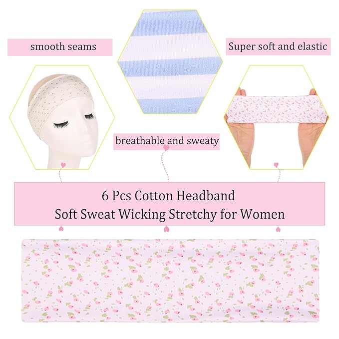 Leeven Women's Headbands for Short Hair Non Slip Elastic Floral Hairbands Soft Fabric Stripe Head Bands for Girls Heart Headbands