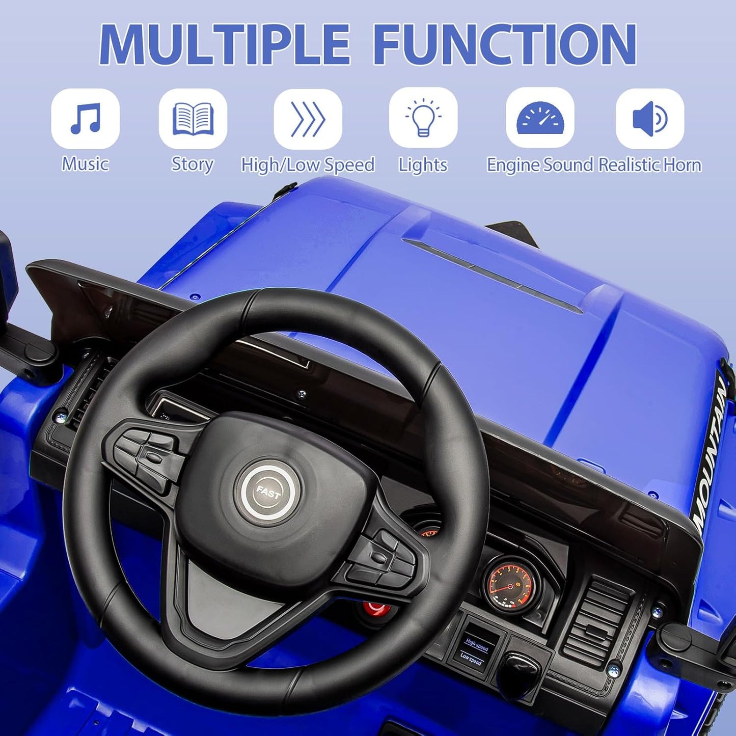 12V Kids Ride On Truck Car, Battery Powered Electric Vehicles with Remote Control, Spring Suspensions, 3 Speeds, LED Lights, Music, MP3, Ride On Toy Car for Children Toddles Boys Girls, Dark Blue