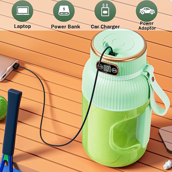 Juice Cup Blender Portable,Multifunctional Portable Juicer Cup,Portable Juicer Cup with Digital Display, Small Travel Blender for Shakes and Smoothies (Green)