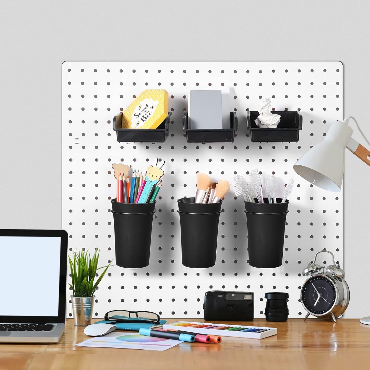 Yookeer 20 Pcs Pegboard Bins and Cups with Hooks and Loops Peg Assortment Organizer Accessories Various Tool Organizer Pegboard Baskets Set for Garage Workshop Workbench Office(Black)