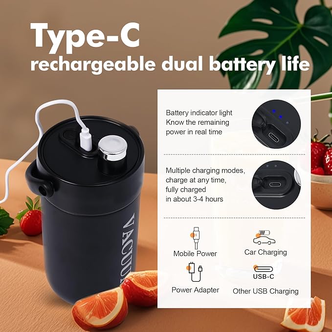 Portable Blender for Smoothies, Travel Blender, Cordless, with Insulated Cup