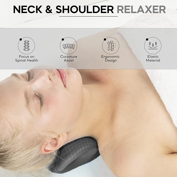 Neck Stretcher & Posture Corrector for Women and Men, FSA HSA Eligible, Cervical Traction for Spine Alignment, Adjustable Upper Back Brace & Elastic Support for Shoulder Back Pain Relief (Black)