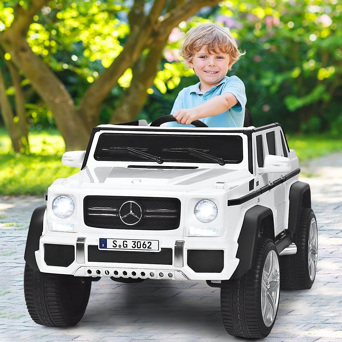 HONEY JOY Ride On Truck, Licensed Mercedes-Benz Maybach G650 Battery Powered Ride On Toys Car w/Remote Control, LED Lights, Music, Slow Start, 12V Electric Cars for Kids, Gift for Boys Girls (White)