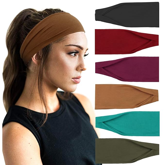 DRESHOW Yoga Sports Headbands for Women Elastic Non-Slip Headbands Workout Running Hair Bands 6 Pack