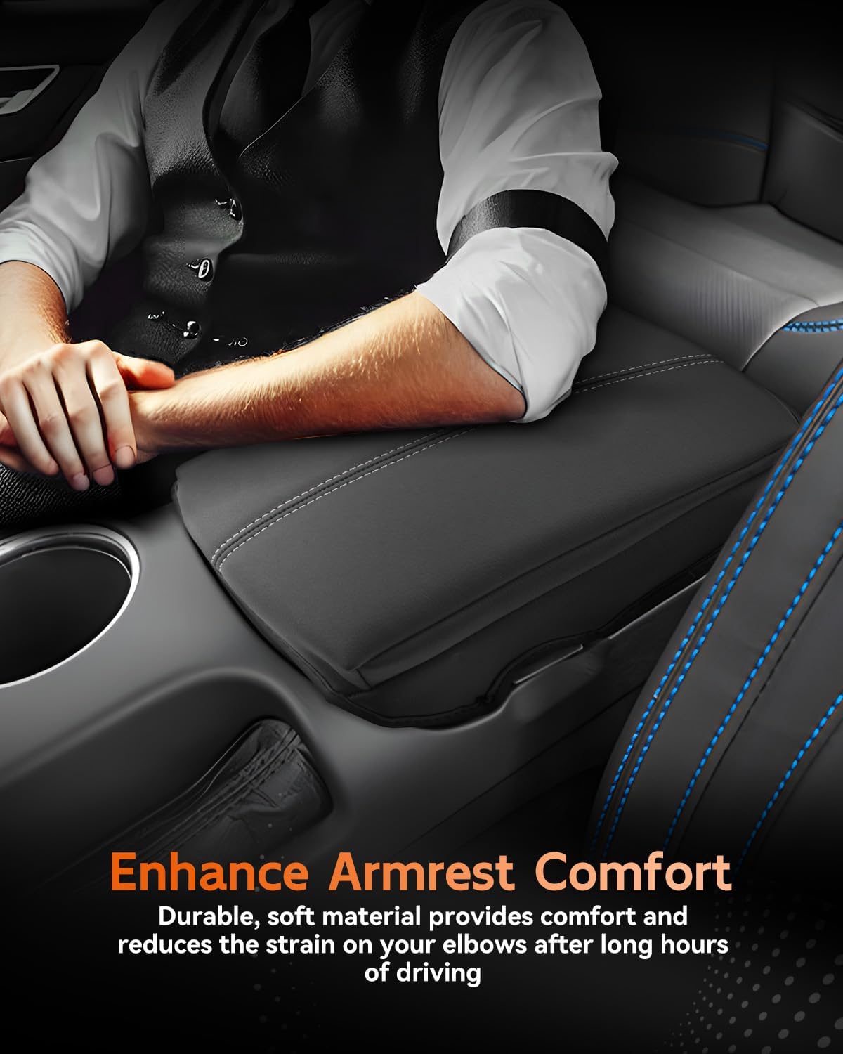 CDEFG for Ford Mustang 2024-2025 Center Console Cover Armrest Box Cover for Mustang 2024 2025 Accessories Console Arm Rest Protector Thickened White Line