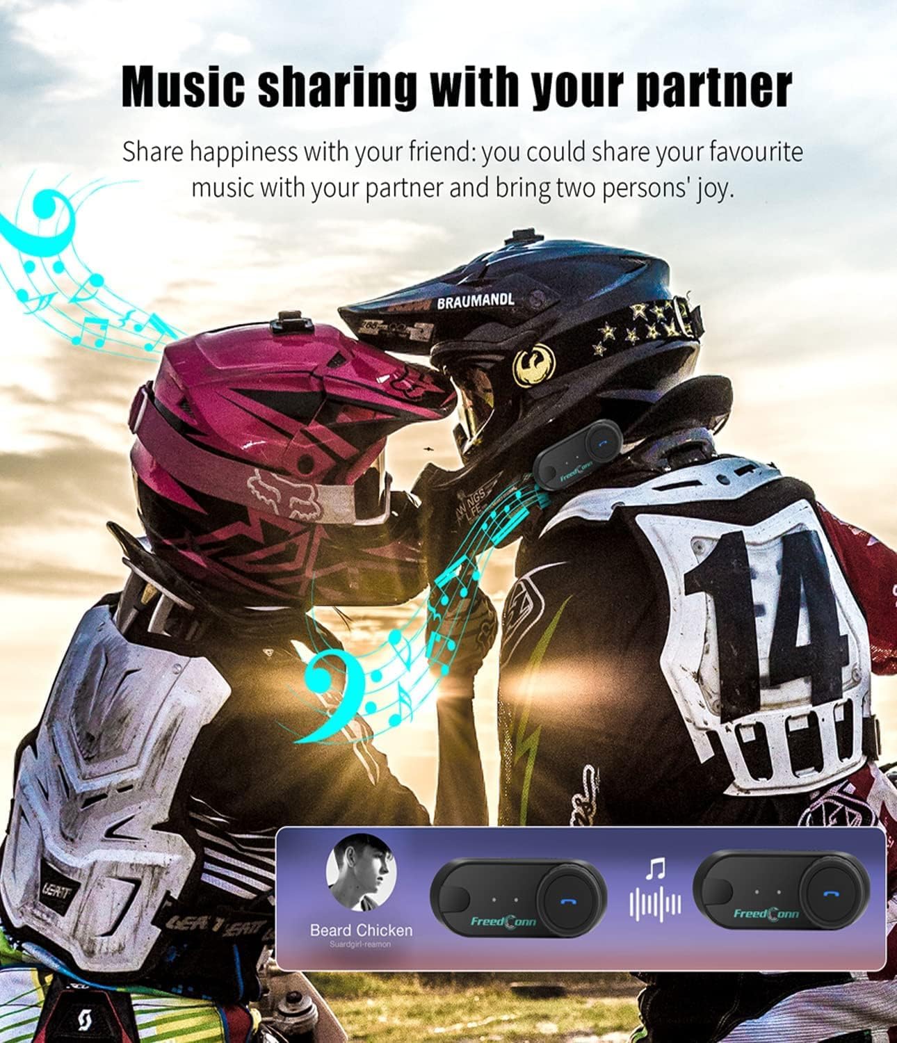 FreedConn Motorcycle Helmet Bluetooth Headset,TCOM VB with Music Sharing 2-Riders 800M Universal Intercom Communication Systems,Waterproof Motobike Interphone/FM/Siri/BT5.0/2 in 1 Mic for All Helmets