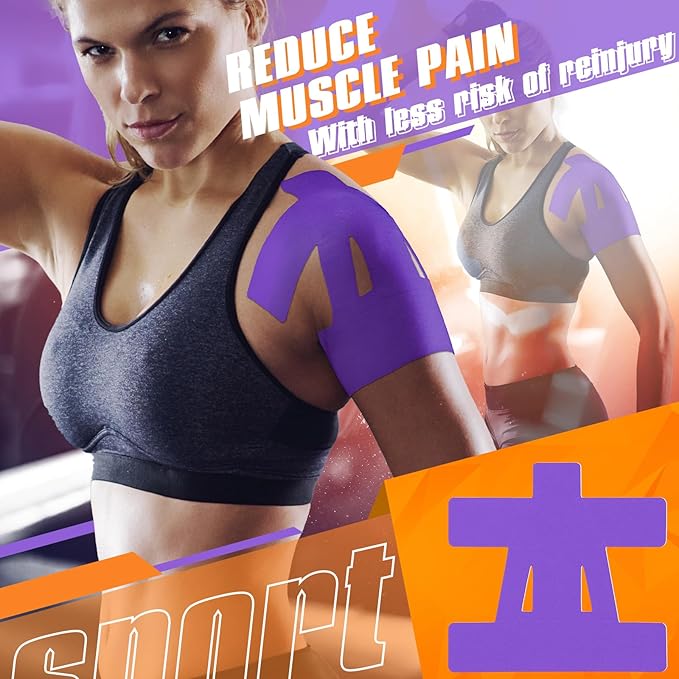 20 Count Kinesiology Tape for Shoulder Pain Relief Pre Cut Sports Waterproof Breathable Enhance Elastic Kinesiology Athletic Tape for Shoulder Support and Muscle Sports (Purple)