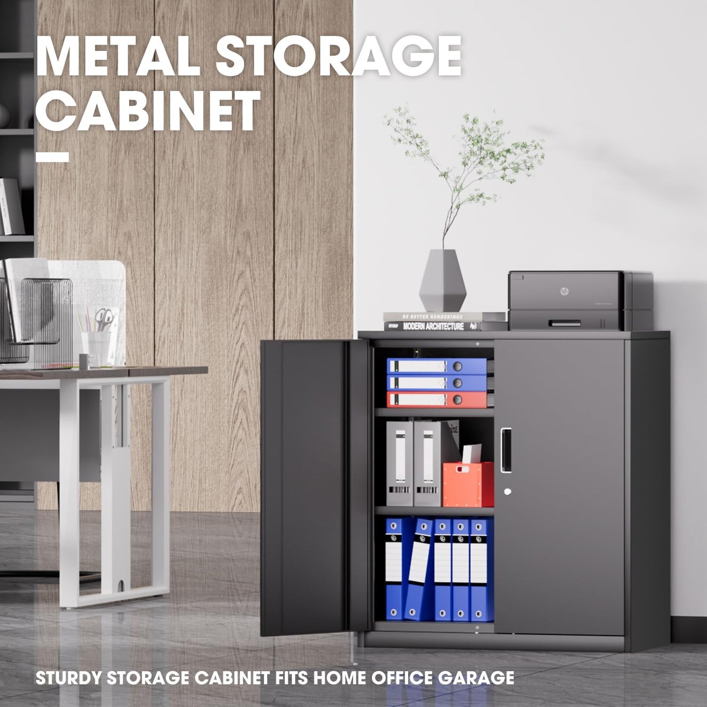 DNA MOTORING Metal Storage Cabinet, 36'' Locking Cabinet with 2 Doors and 2 Adjustable Shelves, Metal Cabinet Heavy Duty Utility Cabinet for Garage,Office,Home,Gym, Black, TOOLS-00631-BK-BK