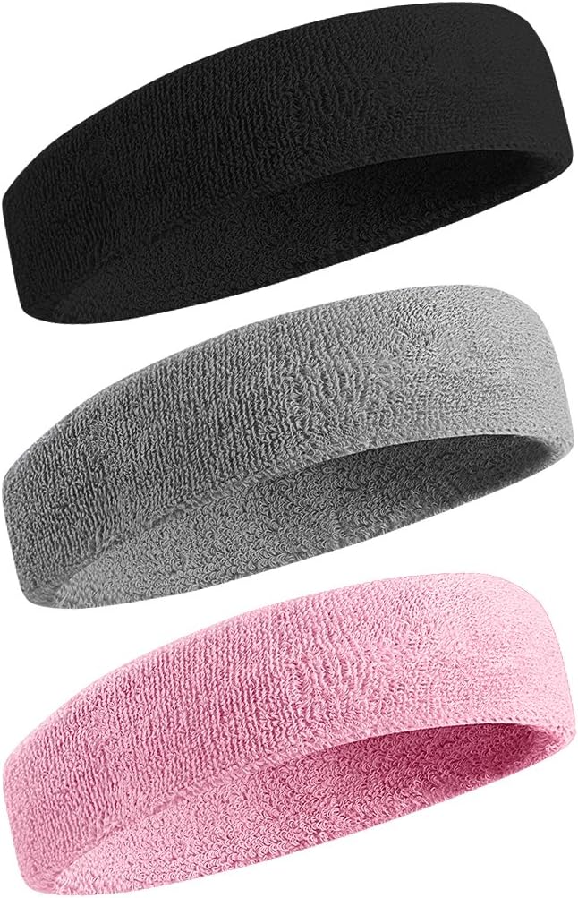 BEACE Sweatbands Sports Headband for Men & Women - Moisture Wicking Athletic Cotton Terry Cloth Sweatband for Tennis, Basketball, Running, Gym, Working Out