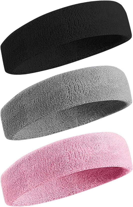 BEACE Sweatbands Sports Headband for Men & Women - Moisture Wicking Athletic Cotton Terry Cloth Sweatband for Tennis, Basketball, Running, Gym, Working Out