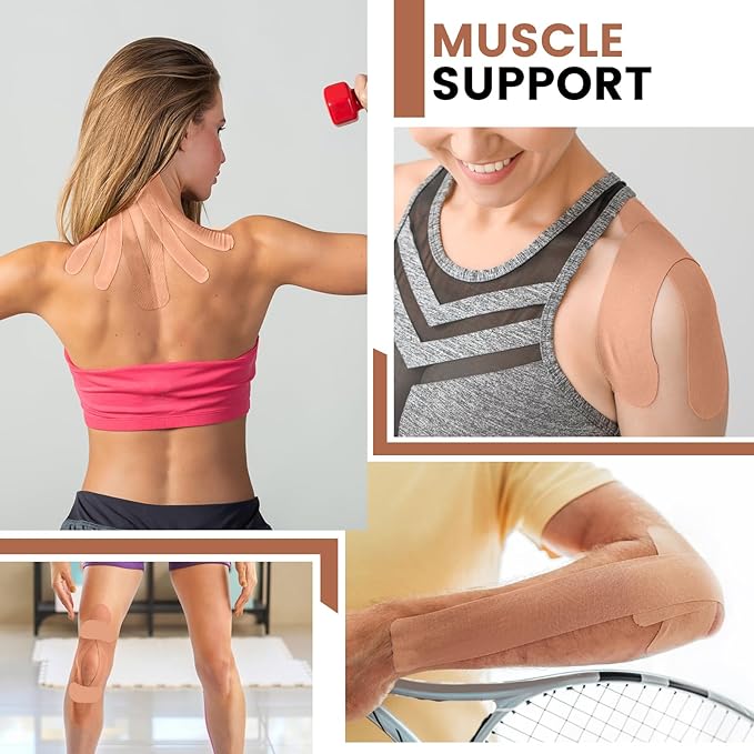 60PCS Precut Kinesiology Tape Strips, 2 inch x 10 inch Athletic Tape, Kinetic Tape, Elastic Muscle Tape, Sports Tape, Knee Tape for Exercise and Daily Use - Skin Color