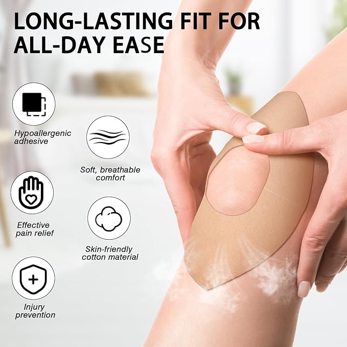Kinesiology Tape for Knees, 10 Pcs Precut Kinesiology Tape for Knee Pain Relief & Support, Waterproof & Elastic Athletic Tape for Knee Stability, Breathable & Comfortable Knee Tape, Patent Pending