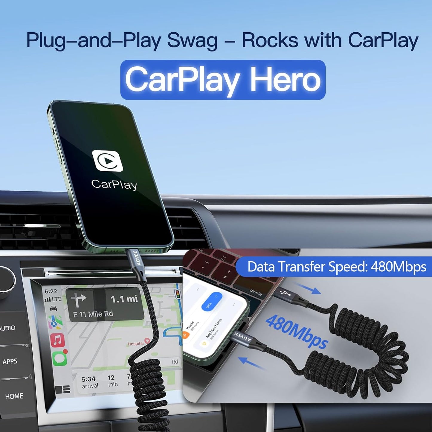 AGVEE 2 Pack 3ft Coiled Short USB-C to USB-C Charging Cable [USB-IF Certified] 60W PD Fast Charger Cord in Car for iPhone 16/15 CarPlay, Galaxy S25 S24 S23 S22 S21 S10 S9 S8, Google Pixel, Dark Gray