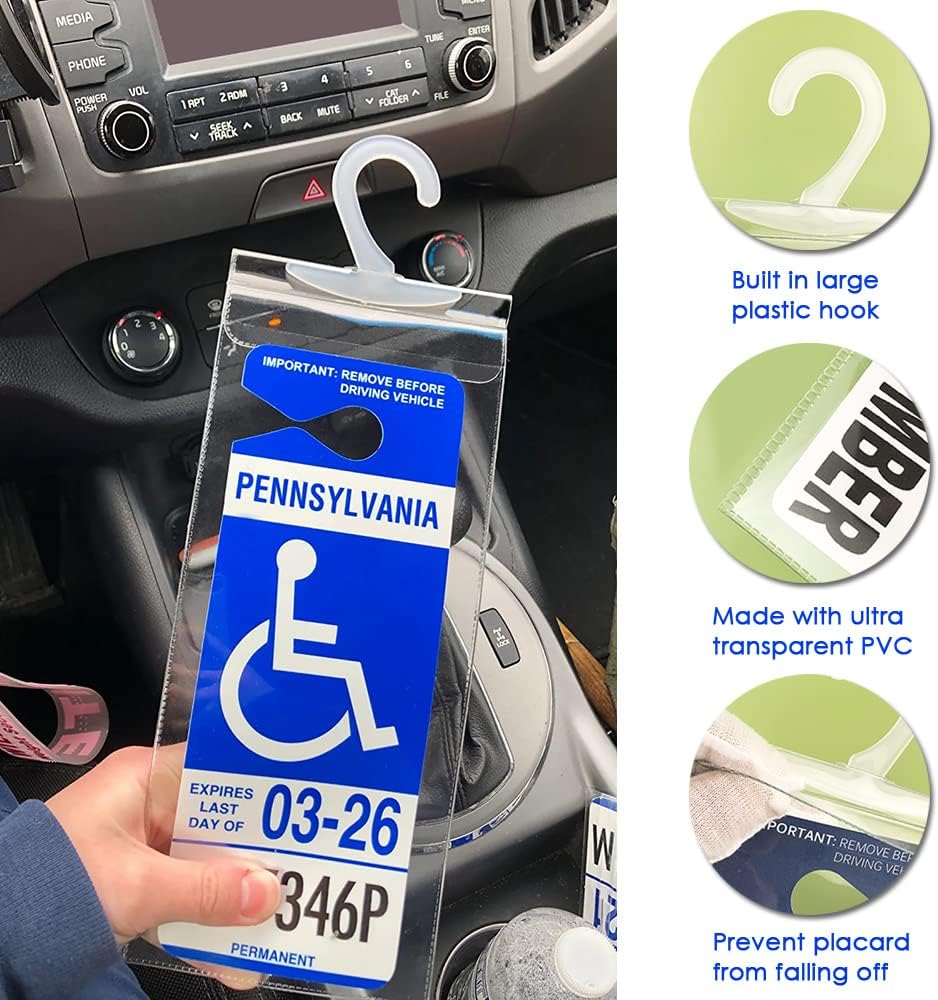 Handicap Parking Placard Holder, Ultra Transparent Disabled Permit Protective Cover with Large Hanger by Tbuymax (Set of 2)