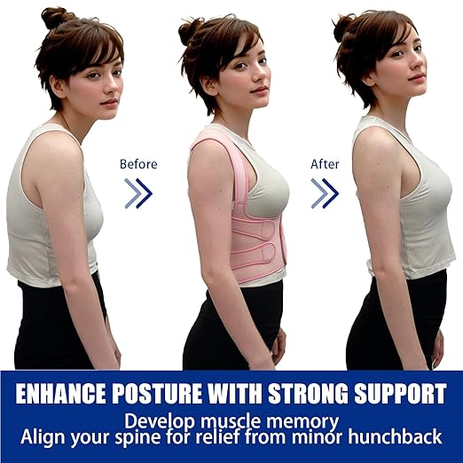 Posture Corrector for Women and Men - Adjustable Back Brace for Pain Relief - Enhances Posture and Provides Lumbar Support - Upper and Lower Back Straightener - Breathable Back Support (Pink, Medium)