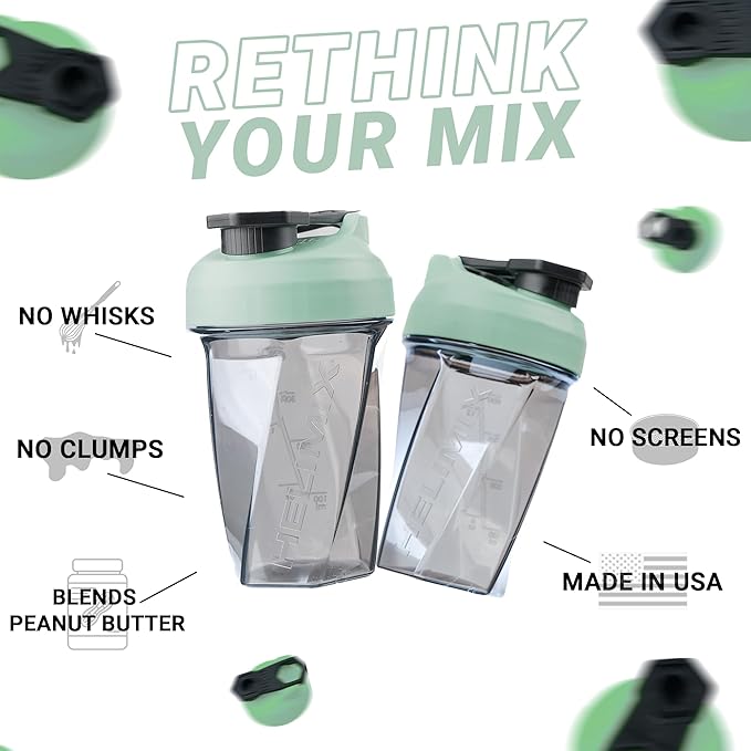 HELIMIX 1.5 Vortex Blender Shaker Bottle Holds Upto 20oz | No Blending Ball or Whisk | USA Made | Portable Pre Workout Whey Protein Drink Shaker Cup | Mixes Cocktails Smoothies Shakes | Top Rack Safe