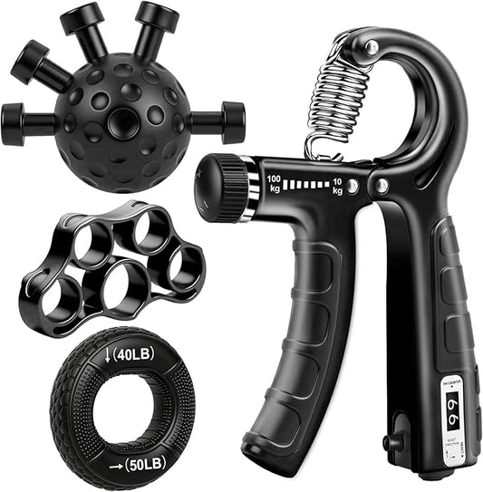 Grip Strength Trainer Kit, Adjustable Forearm Strengthener, Hand Grip Strengthener Balls, Finger Exerciser & Stretcher for Strength Training, Recovery & Flexibility