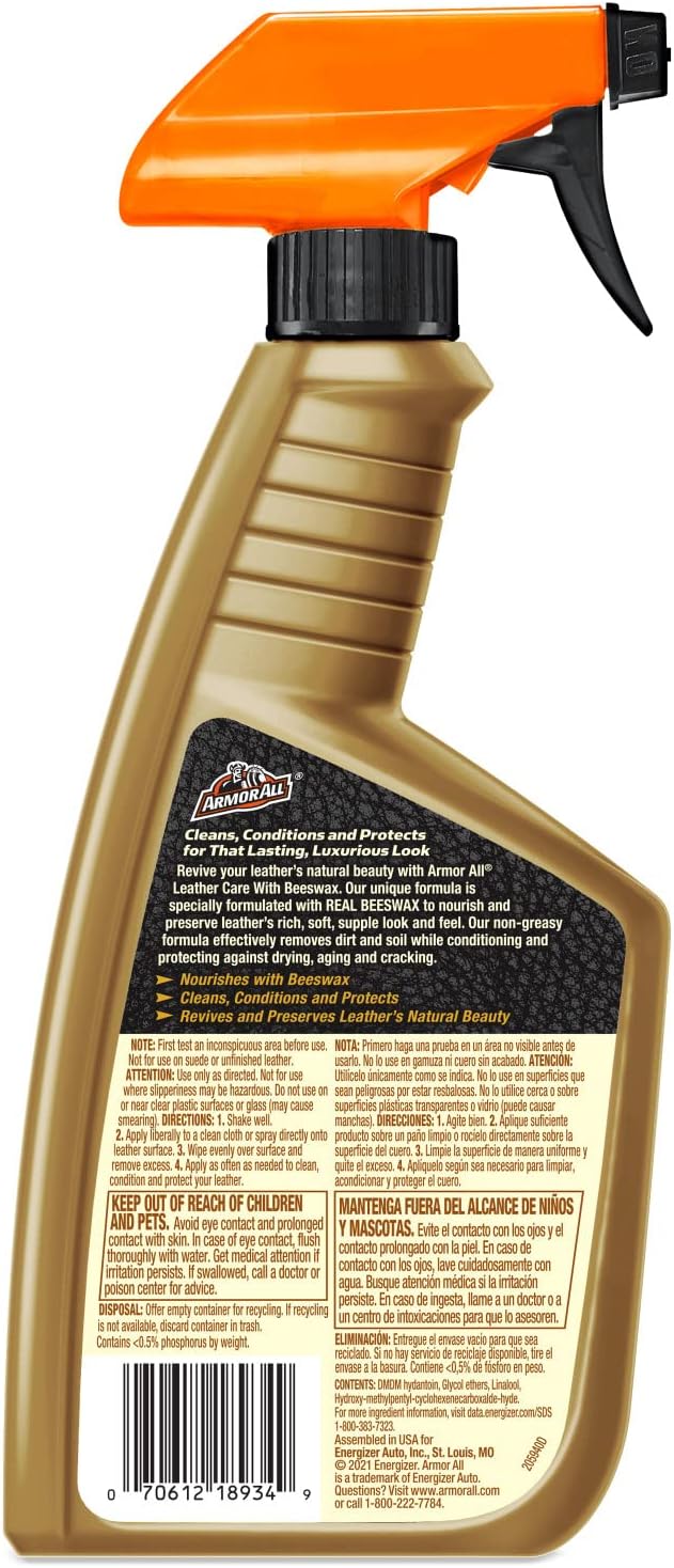 Armor All Car Leather Cleaner Spray, Beeswax Leather Care Spray for Cars, Trucks, Motorcycles, 16 Oz Each