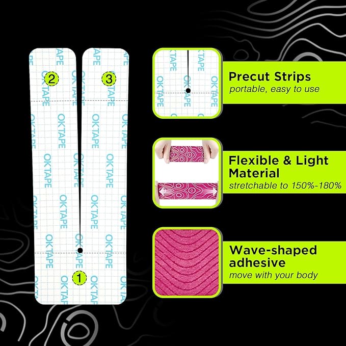OK TAPE Precut Y-Shape Kinesiology Tape for Shoulder, Knee, Back, 10 Pcs, K Tape Strips, Provide Support & Relieve Discomfort, Water-Resistant Elastic Athletic Tape (3.5" x 10", Pink)