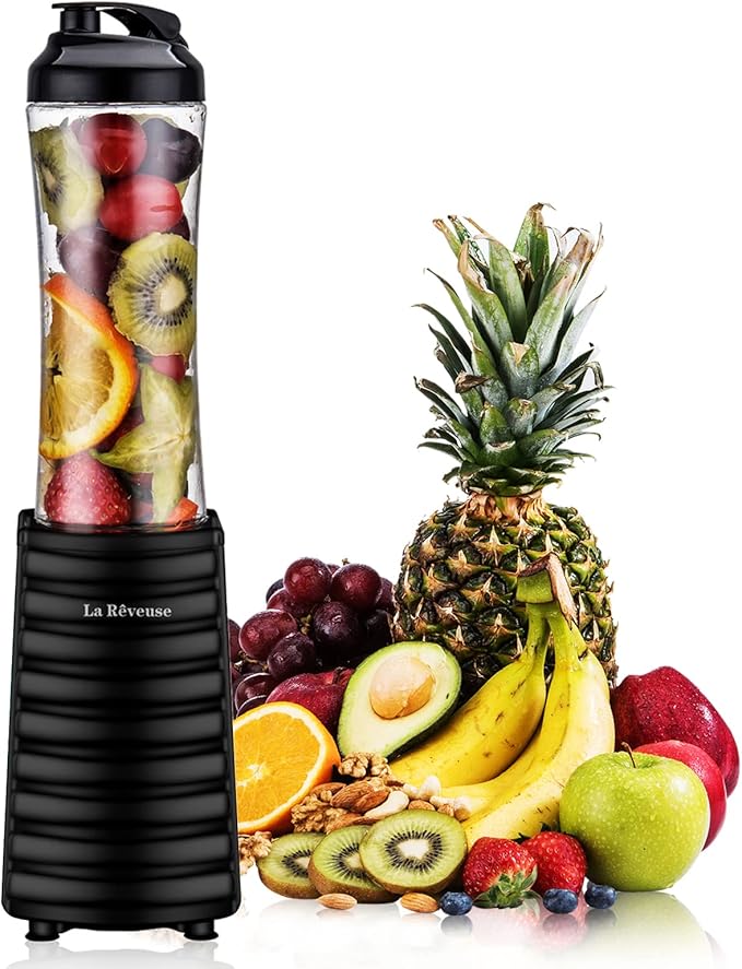 La Reveuse Smoothies Blender 300 Watt with 18 oz BPA-free Portable Travel Sports Bottle (Black)
