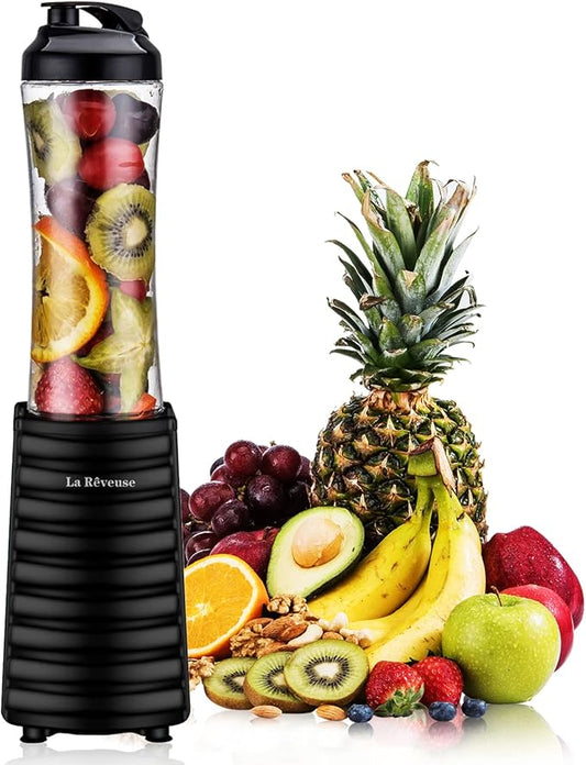 La Reveuse Smoothies Blender 300 Watt with 18 oz BPA-free Portable Travel Sports Bottle (Black)