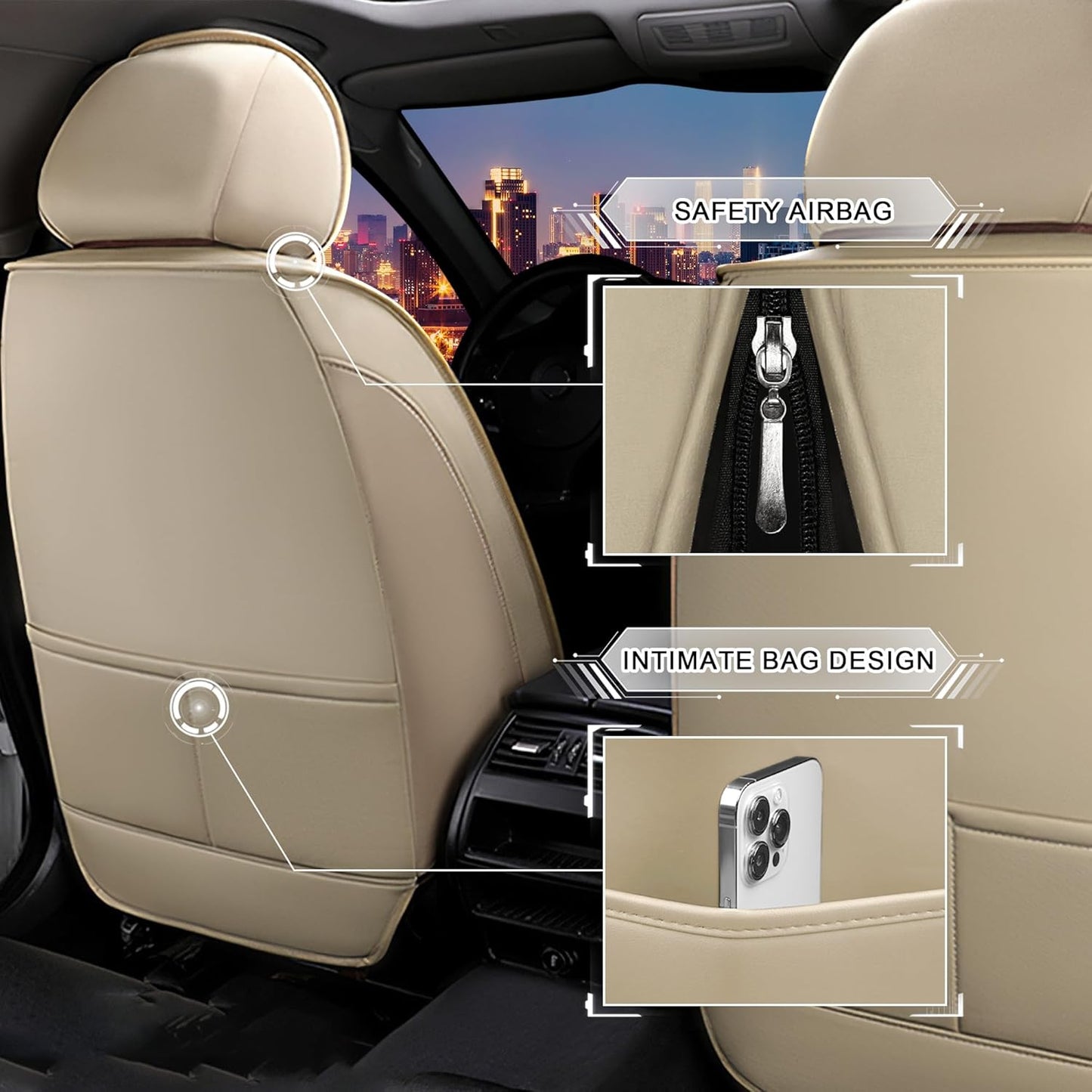 Car Seat Covers for Chrysler Pacifica 2004-2025, Stylish Sport Seat Cover, Premium Nappa Leather Car Seat Cover. Automobile Seat Covers Sets.(Luxury 5 Seats/Beige)