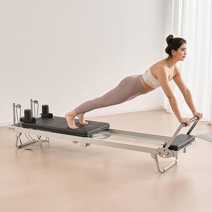 VEVOR Pilates Reformer Machine, Pilates Workout Equipment for Home Gym Studio Use, Pilates Bed with Dual Resistance- Spring & Cord, Reformer Set, Up to 400 LBS