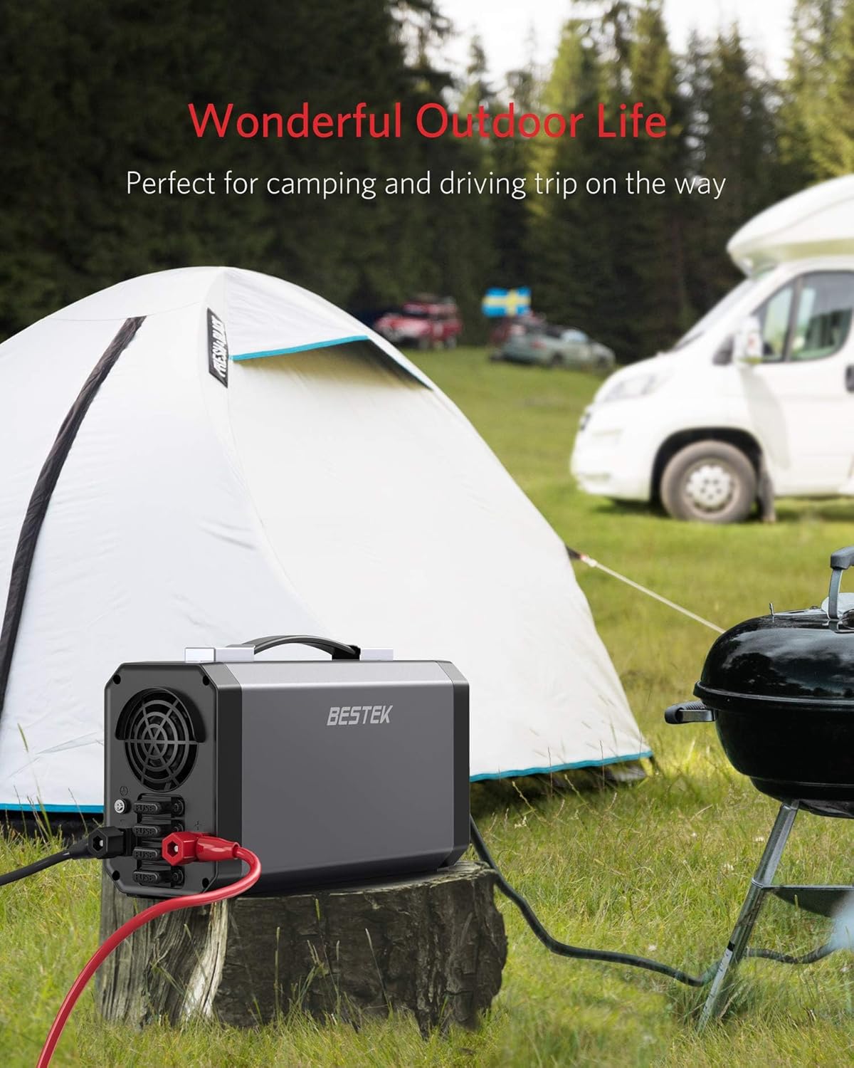 BESTEK Pure Sine Wave Power Inverter - 1000W Car Inverter DC 12V to 110V AC - Car Charger Adapter Outlet with 4.8A Dual USB Charging Ports - Digital LCD Display - Aluminum Housing - Rubber Handle